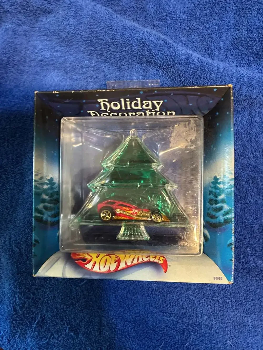 2002 Hot Wheels Holiday Decoration Christmas Tree Ornament with Hot Rod Car
